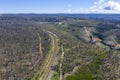 Aerial view of a train line and forest regeneration in regional Australia Royalty Free Stock Photo