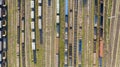 Aerial view of Train and railway tracks. Aerial view of diesel locomotive Train and railway tracks - top view Royalty Free Stock Photo