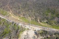 Aerial view of a train line and forest regeneration in regional Australia Royalty Free Stock Photo