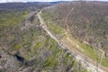 Aerial view of a train line and forest regeneration in regional Australia Royalty Free Stock Photo
