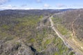 Aerial view of a train line and forest regeneration in regional Australia Royalty Free Stock Photo