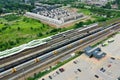 Aerial view of the train station in Burlington, Ontario, Canada