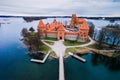 Aerial view of Trakai castle in Lithuania. Royalty Free Stock Photo