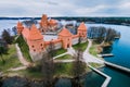 Aerial view of Trakai castle in Lithuania. Royalty Free Stock Photo