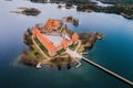 Aerial view of Trakai castle in Lithuania. Royalty Free Stock Photo
