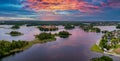 Aerial view of Trakai, over medieval gothic Island castle in Galve lake. Royalty Free Stock Photo