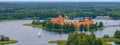 Aerial view of Trakai, over medieval gothic Island castle in Galve lake. Royalty Free Stock Photo