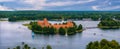 Aerial view of Trakai, over medieval gothic Island castle in Galve lake. Royalty Free Stock Photo