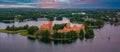 Aerial view of Trakai, over medieval gothic Island castle in Galve lake. Royalty Free Stock Photo