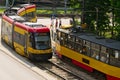 Aerial view of trams on May 23, 2016 in Warsaw, Poland.