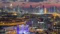 View of transition from day to night in Dubai city, United Arab Emirates Timelapse Aerial
