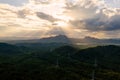 Aerial view Transmission tower in green forest