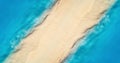 Aerial view of blue sea on the both sides empty sandy beach Royalty Free Stock Photo