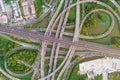 Aerial view transport city overpass road with vehicle movement