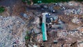 Aerial View: Trash Incineration on Landfill, Planet Pollution. Drones showcase the gravity of waste burning, underlining