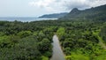Aerial view of trees by Caue River in Praia Grande, Sao Tome, Africa, South Royalty Free Stock Photo