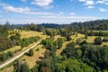 Aerial view of trees and grass at Rj Hamer Arboretum. Royalty Free Stock Photo