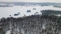 Aerial view of trees without leaves in snow covered ground. White winter scenery. Nature concept Royalty Free Stock Photo