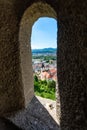 Aerial view of Trencin castle, Slovakia Royalty Free Stock Photo