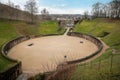 Aerial view of Trier Amphitheater Arena - old Roman Ruins - Trier, Germany