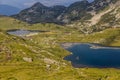 Aerial view of Trilistnika (Trefoil) and Bliznaka (Twin) lake in Rila mountains, Bulgar