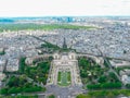 Aerial view of TrocadÃÂ©ro Gardens Palais de Chaillot and La Defense from Eiffel Tower in Paris, France