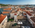 Aerial View on Trogir and it`s Main Square from Cathedral of Sai