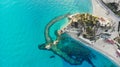 Aerial view in Tropea Italian town in Calabria with the Breakwaters in front of Santa Maria dell Isola Monastery