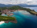 Aerial view of the tropical bay with marine port