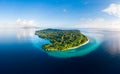 Aerial view tropical beach island reef caribbean sea. Indonesia Moluccas archipelago, Banda Islands, Pulau Ay. Top travel tourist Royalty Free Stock Photo