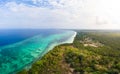 Aerial view tropical beach island reef caribbean sea. Indonesia Moluccas archipelago, Kei Islands, Banda Sea. Top travel