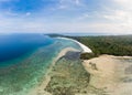 Aerial view tropical beach island reef caribbean sea. Indonesia Moluccas archipelago, Kei Islands, Banda Sea. Top travel