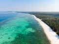 Aerial view tropical beach island reef caribbean sea at Pasir Panjang. Indonesia Moluccas archipelago, Kei Islands, Banda Sea. Top