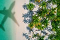 Aerial view of tropical beach. Punta Cana, Dominican Republic.Concept of airplane travel to exotic destination with shadow of Royalty Free Stock Photo