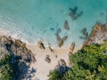 Aerial view of the tropical beach with rocks