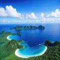 Aerial View of Tropical Borneo Island Bohey Scenic Blue Sea and Sky on Sabah