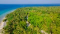 Aerial view of they tropical forest at the coast near ocean at the Landhoo island at Noonu atoll Royalty Free Stock Photo