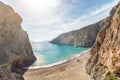 Aerial view of tropical island, beautiful beach, turquoise lagoon and rocks. Royalty Free Stock Photo