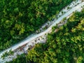 Aerial view of tropical island, road in a jungle, Dominican Republic