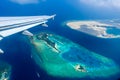 Aerial view of tropical islands and atolls in the Maldives