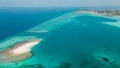 Aerial view of the tropical islands in lagoon at the middle of indian ocean Royalty Free Stock Photo