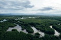 Aerial view of tropical jungle forest with mangrove, river. Panama landscape Royalty Free Stock Photo