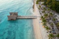 Aerial view of tropical paradise beach, amazing seascape with white sand and azure sea, outdoor travel abstract background Royalty Free Stock Photo