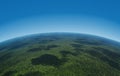 Aerial view of tropical rain forest equatorial horizon globe