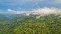 Aerial view tropical rainforest, Fog covered mountains in tropic