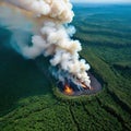 Aerial view of tropical rainforest Illegal fire Burning Environmental ecological