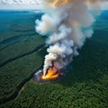 Aerial view of tropical rainforest Illegal fire Burning Environmental ecological