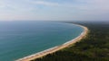 Seascape with tropical sandy beach and blue ocean.