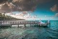 Aerial view of tropical wooden pier and turquoise caribbean sea in Punta Cana, Dominican Republic Royalty Free Stock Photo