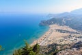 Aerial view on Tsampika sandy beach and lagoon with clear blue water at Rhodes island, Greece Royalty Free Stock Photo